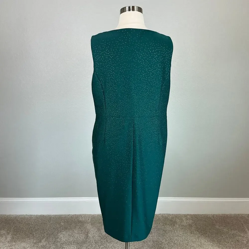 Calvin Klein Green Cocktail Dress Sequin Sleeveless Knee Length Sheath Size 22W - Picture 7 of 13